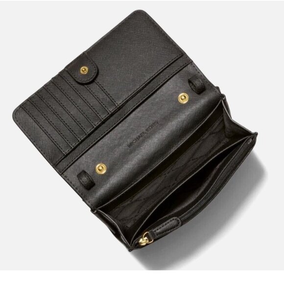 New Michael Kors Jet Set Travel Medium Phone Crossbody Saffiano Leather Black - Picture 4 of 6